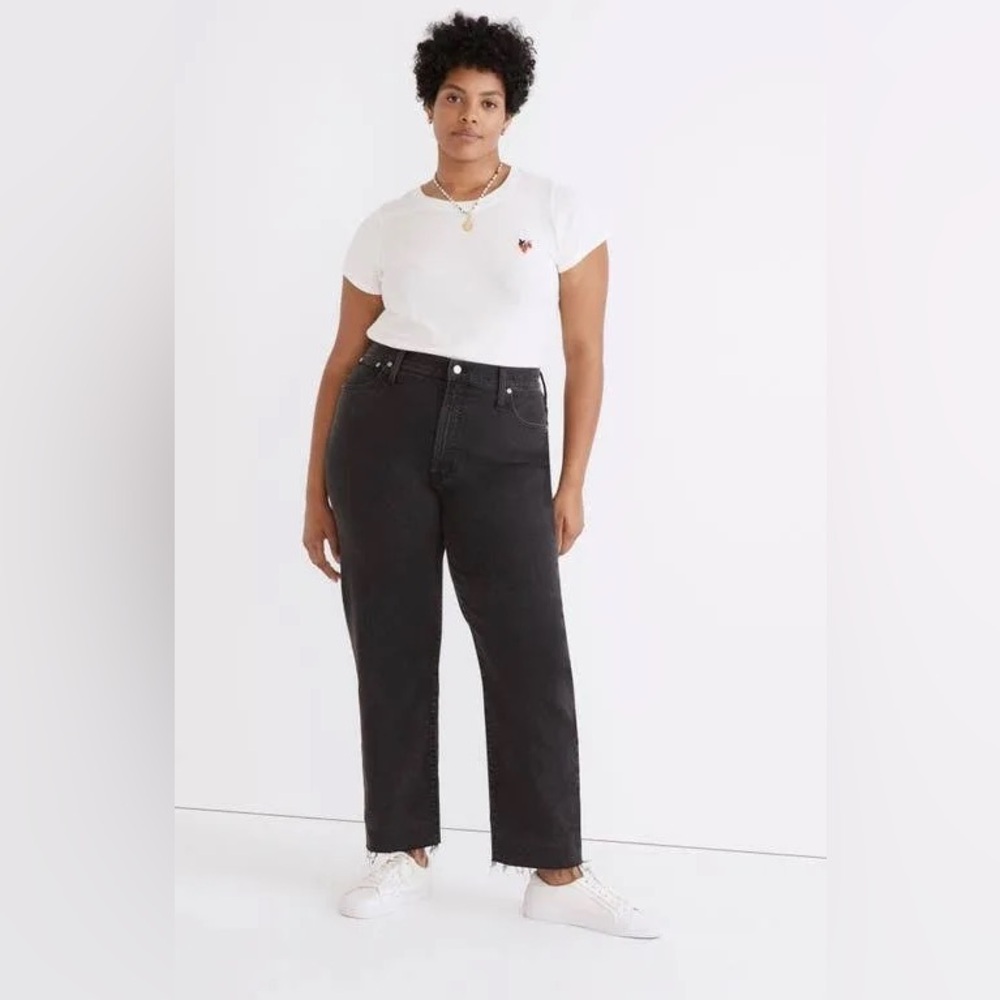 Madewell "The Perfect Vintage" Black Wash Raw Hem Straight Leg Denim Jeans (32)